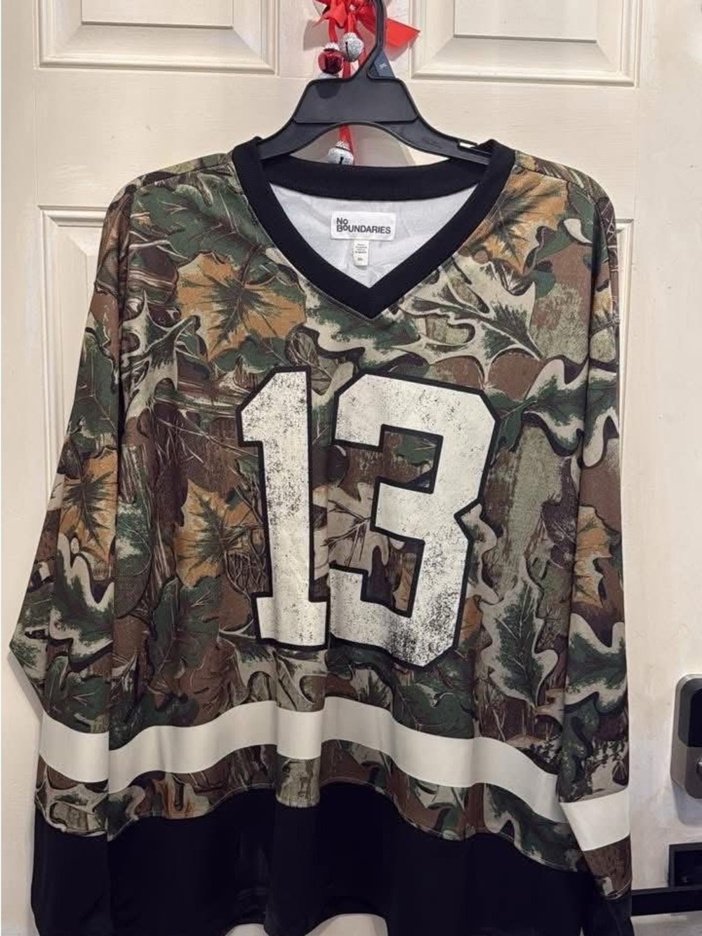 No Boundaries Green Brown Tan Camo Jersey with White 13 size xxl